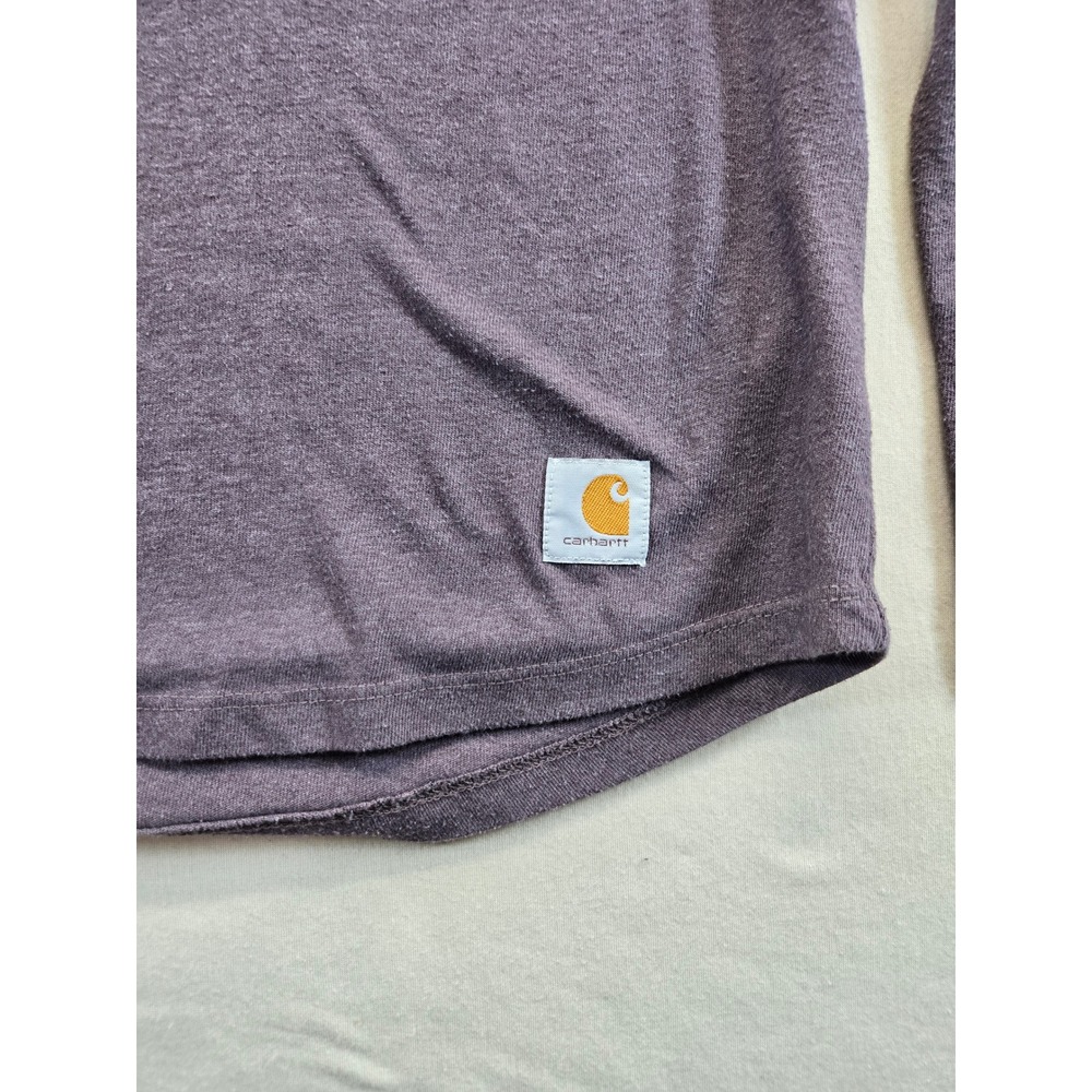 Carhartt T-Shirt Womens L Purple TK4407-W Relaxed Fit V-Neck Long Sleeve Logo - Picture 2 of 7